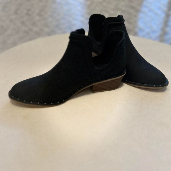 Women's New Black Suede Athena Low Cut Ankle Booties with Silver Dainty Studs - Picture 5 of 11